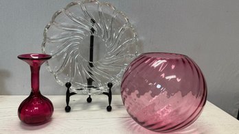 A Lot Of  Entertaining Pieces - Rossi Cranberry Glass Vase & More