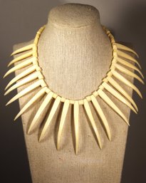 Vintage Carved Bone Dramatic Necklace Resembling Teeth