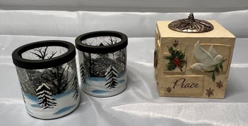 Two  Winter Forest Yankee Candle Holders And Season Of Comfort  Candle Holder