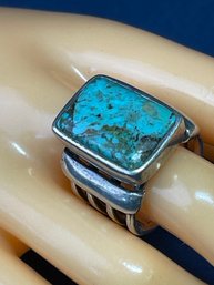 Exceptional Large Turquoise And Sterling Silver Ring