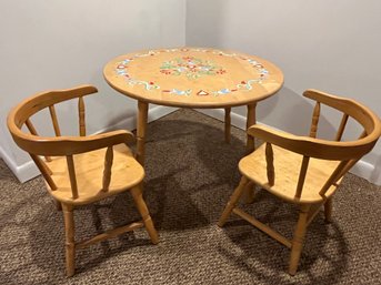 Wooden Childs Table And Two Chairs - Hand Stenciled