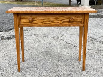 A Custom Oak And Marble Console/Desk Handcrafted By The Knot Hole