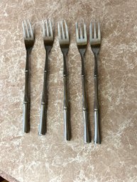 Set Of Five Bamboo Design Silverplate Pickle Forks