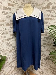 Vintage Custom Made Nautical Inspired Dress W/ Oversized Collar