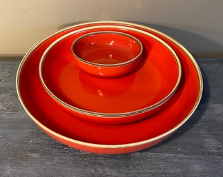 Three Orange Mixing Bowls