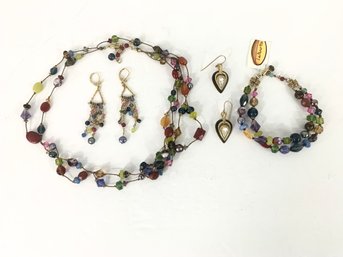 Group Of Glass And Stone Jewelry & 1 Pair Swarovski Earrings