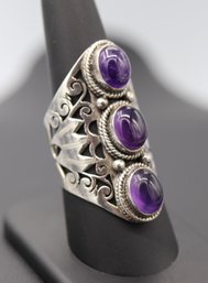 Stunning Amethyst 3 Stone Goddess Ring In Sterling Silver