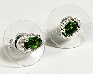 Fine Contemporary Sterling Silver Green Gemstone Stud Pierced Earrings