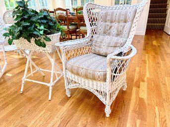 White Wicker Grouping II - Chair With Magazine Holder And Planter