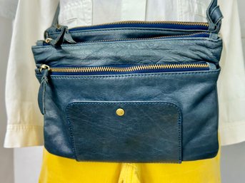 Vintage Sabino Blue Leather Crossbody Purse