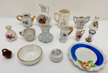 15 Vintage Miniature Jugs, Vases & Other Vessels, Including Limoges, Some With Gold Accents