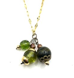 Long Sterling Silver Vermeil Linked Chain With Green Beaded Pendants