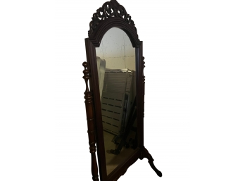 Ornate Hand Carved Wood Tilting Floor Mirror