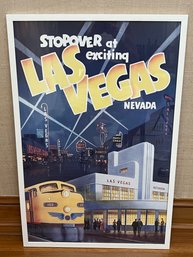 Framed Vintage Las Vegas Nevada Train Travel Poster - 23'L X 35.5'H