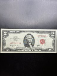 1963-A AU Condition Red Seal $2 Bill