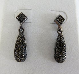 An Elegant Pair  Of Sterling And Marcasite Dangle Earrings By Collins Fine Jewelry