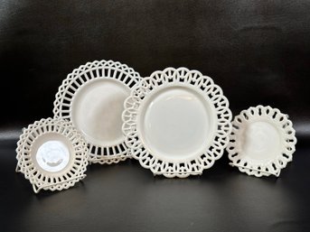 Another Assortment Of Vintage Milk Glass Plates With Lace Rims