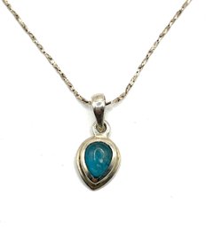 Vintage Italian Sterling Silver Sparkly Chain With Blue Stone Pendant