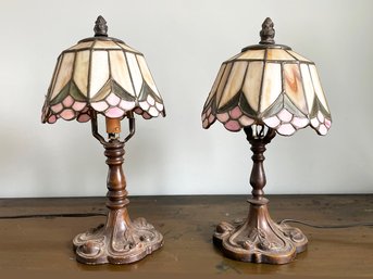 A Pairing Of Tiffany Style Accent Lamps