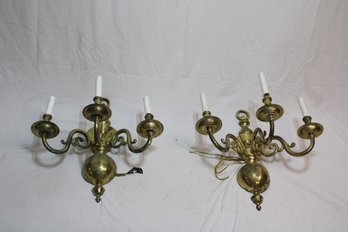 Pair Of Brass Wall Plug In Sconces