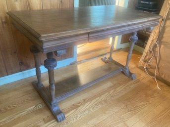 An Antique Carved Hardwood Trestle Console Table