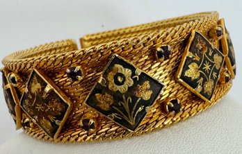 DESIGNER RADI SPAIN GOLD TONE DAMASCENE BLUE RHINESTONE MESH BRACELET