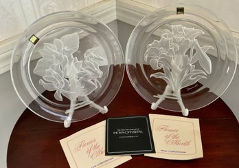 2 Beautiful Hoya Crystal Plates Flower Of The Month ~ Art Engraving Series ~