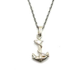 Vintage Sterling Silver Boat Anchor Pendant Necklace