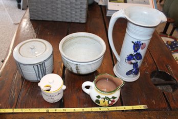 Stoneware Pitcher, Bowls Etc Makers Marks In Photos