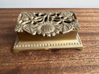 Early 20th Century Art Nouveau Solid Brass Stamp Case With Sunflower Motif