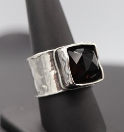 Modern Brutalist Smokey Quartz & Sterling Silver Ring