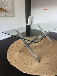 An X - Leg  Chrome Finish Glass Top - Dining Table - Milo Baughman Style