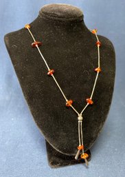 Sterling Silver And Amber Bead Necklace