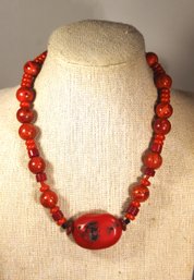 Vintage Red Coral Beaded Necklace 15' Long