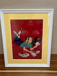 Framed Print  Of Girl Making Valentine's Cards - Norman Rockwell Feel