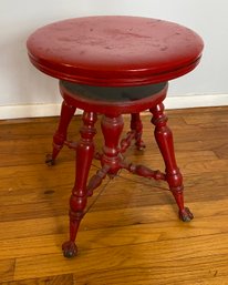 Antique Piano Stool -painted Metal Claw Foot Holding Clear Glass Ball