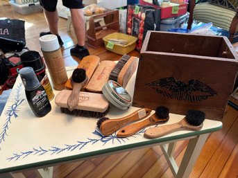 Vintage Shoeshine Kit With Horsehair Brushes