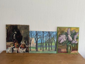 Lot Of 3 Signed Paintings Still Life Landscape