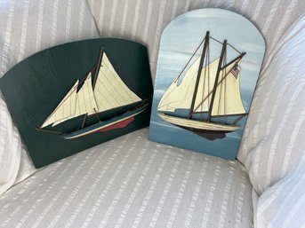 Duo Of Sailboat Painted Wooden Wall Panels