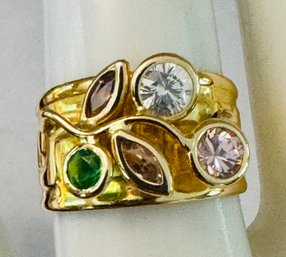 BEAUTIFUL 18K GOLD MULTI GEMSTONE FLOWER RING