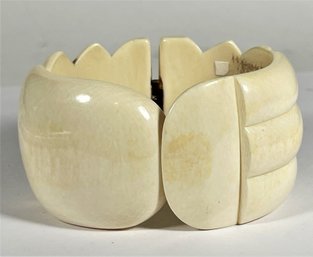 1980s Carved Bone Hinged Cuff Clamper Bracelet