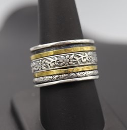 Multi Layered Sterling Silver Spinner Ring W/ Intricate Design