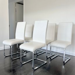 6 White Leatherette & Chrome Finish Dining Chairs