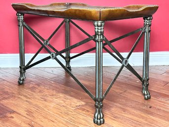 A Fabulous Glass Top Coffee Table In Antique Brass And Leather By Maitland-Smith
