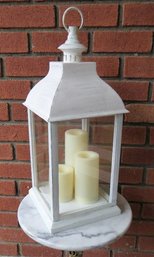 Decorative White Candle Lantern W/3 Batt Op Candles