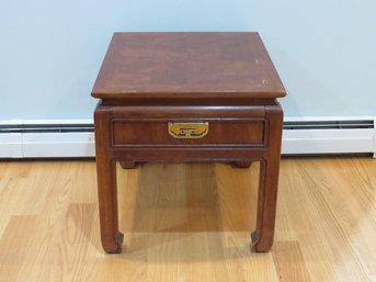 Thomasville Marquetry Top 1 Drawer End Table W/asian Style Brass Pull
