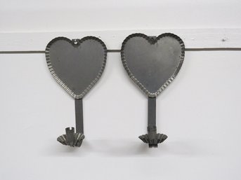 Folk Art Country Tin Lollipop Heart Shape Wall Mounted Candle Sconces