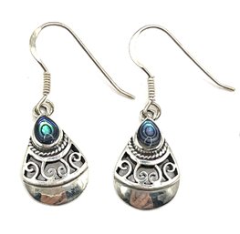 Beautiful Sterling Silver Abalone Ornate Dangle Earrings