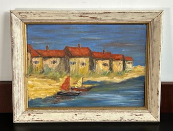 Vintage Acrylic On Board Stamford Connecticut Seascape Shore Painting