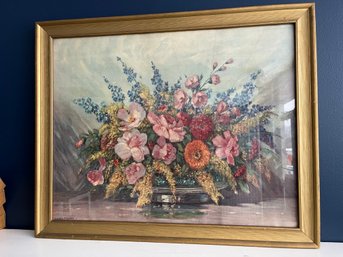 Framed Lithograph - Rose Zinna Spring By Gustave Wiegard